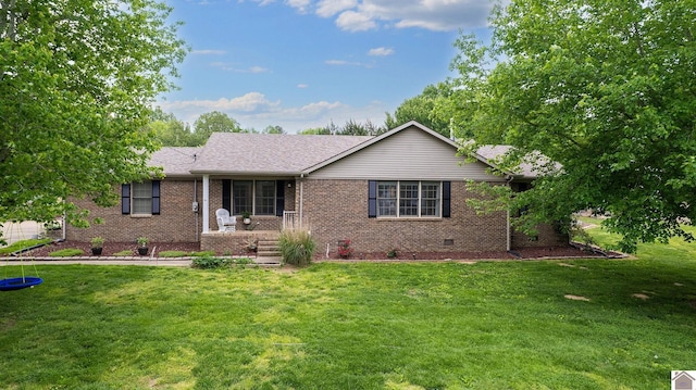 486 Mermie, Hardin, KY 42048 - ranch-style house with a front yard, a porch, brick siding, and crawl space