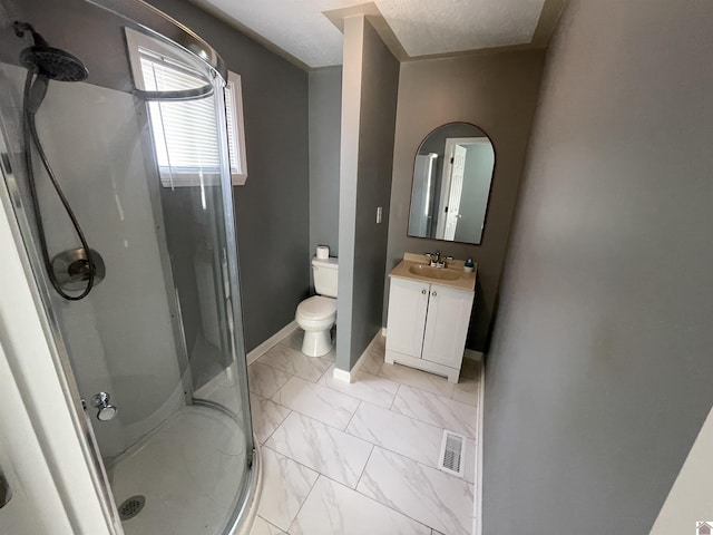 429 S 2nd St, Mayfield, KY 42066 - full bath with toilet, marble finish floor, vanity, visible vents, and a shower stall