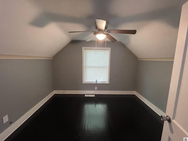 429 S 2nd St, Mayfield, KY 42066 - bonus room featuring a ceiling fan, dark wood finished floors, visible vents, baseboards, and lofted ceiling