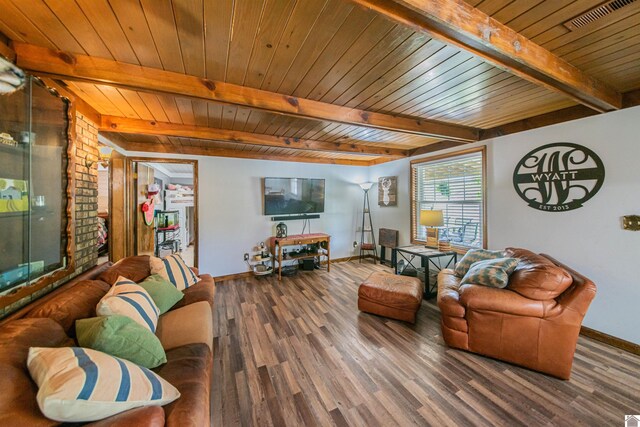 2782 Foust Sledd Rd, Benton, KY 42025 - living area featuring baseboards, beam ceiling, wood finished floors, and wood ceiling
