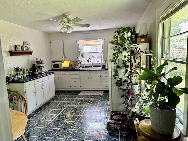 203 N 17th, Murray, KY 42071 - kitchen with a sink, dark countertops, plenty of natural light, a textured ceiling, and a ceiling fan