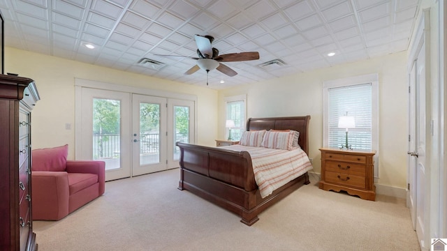 171 Cagel, Gilbertsville, KY 42044 - carpeted bedroom with french doors, access to exterior, recessed lighting, and ceiling fan