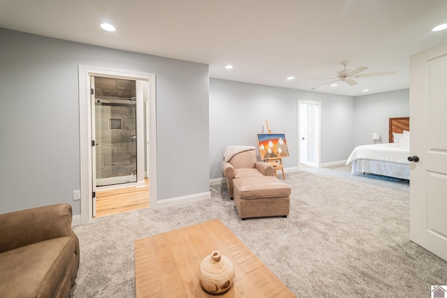112 Shadow Pine Ln, Paducah, KY 42001 - carpeted bedroom featuring recessed lighting, baseboards, a ceiling fan, and connected bathroom