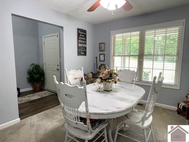 695 Heritage Trce, Cadiz, KY 42211 - carpeted dining space with a ceiling fan and baseboards