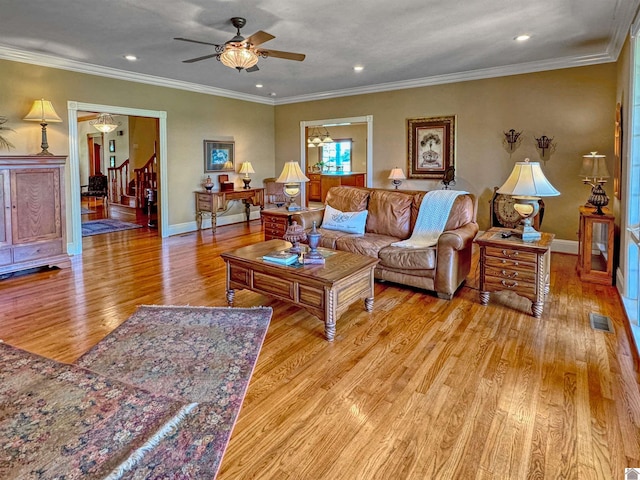 730 Rob Mason Rd, Murray, KY 42071 - living room with light wood-style flooring, ceiling fan, stairway, baseboards, and recessed lighting