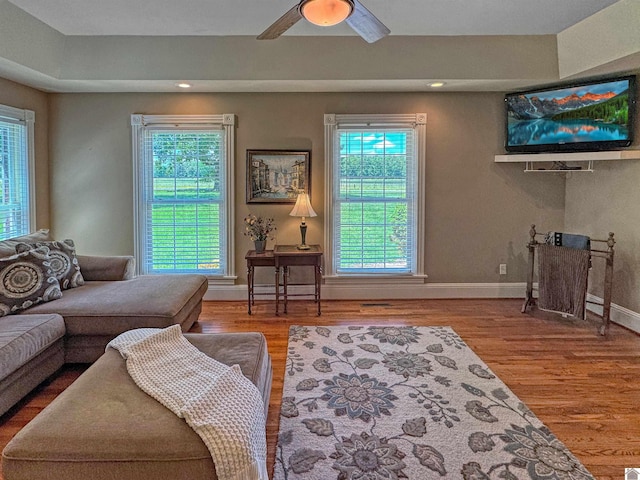 730 Rob Mason Rd, Murray, KY 42071 - living room with wood finished floors, baseboards, a ceiling fan, and recessed lighting