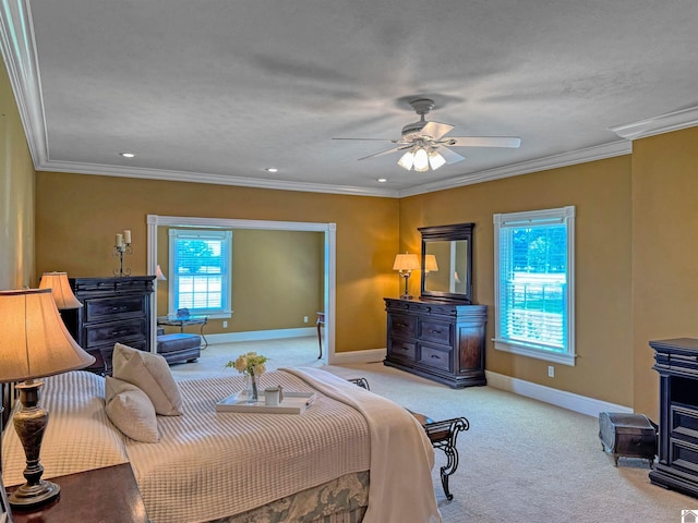 730 Rob Mason Rd, Murray, KY 42071 - carpeted bedroom with baseboards, ornamental molding, a ceiling fan, and recessed lighting