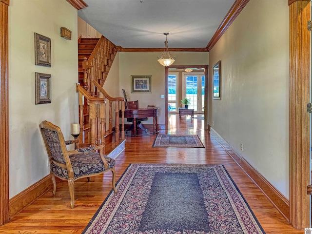 730 Rob Mason Rd, Murray, KY 42071 - entryway featuring wood finished floors, stairs, baseboards, and ornamental molding