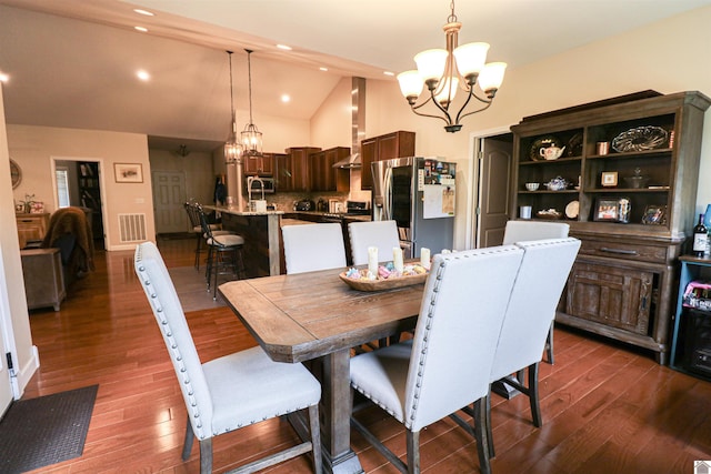 1300 Rocky Rd, Fancy Farm, KY 42039 - dining area with a chandelier, dark wood finished floors, recessed lighting, and high vaulted ceiling