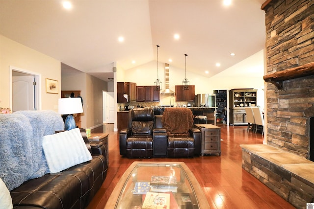 1300 Rocky Rd, Fancy Farm, KY 42039 - living area featuring dark wood-style flooring and high vaulted ceiling