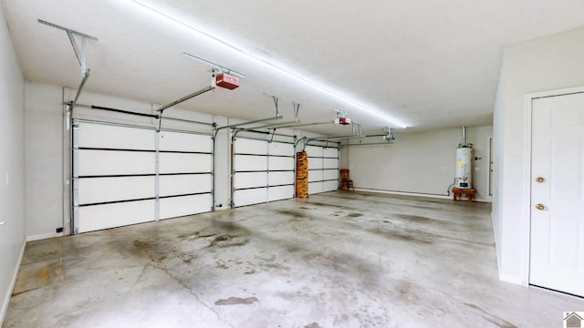 garage featuring gas water heater and a garage door opener