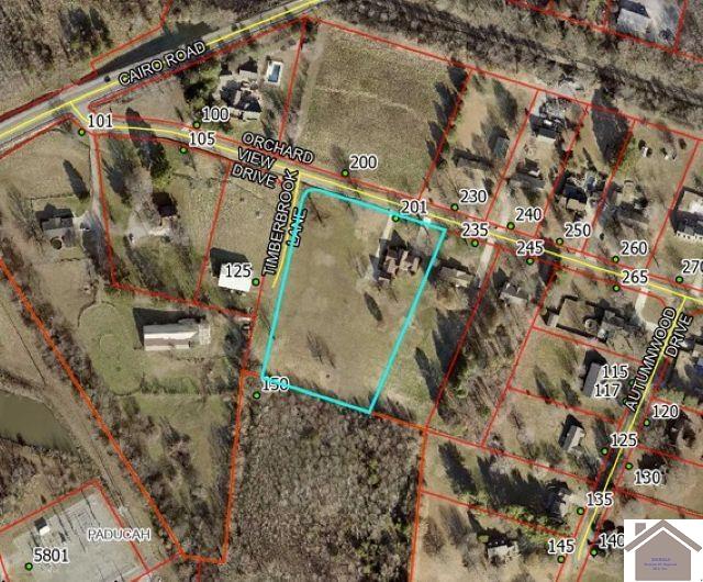 201 Orchard View Dr, Paducah, KY 42001 - aerial map of property and surrounding area with property boundaries highlighted