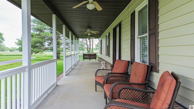 view of patio / terrace featuring a porch and a ceiling fan