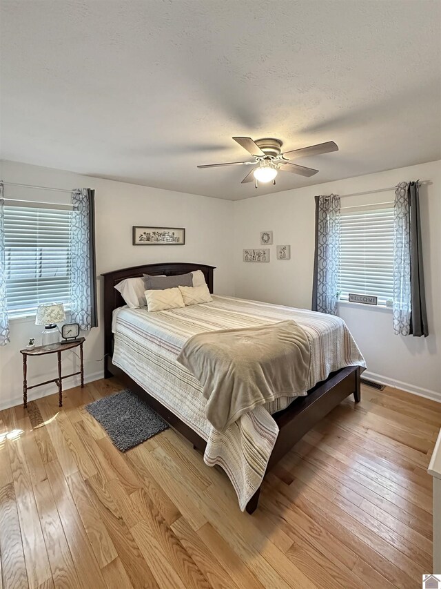 478 Lovers Ln, Benton, KY 42025 - bedroom featuring multiple windows, light wood finished floors, a ceiling fan, and baseboards