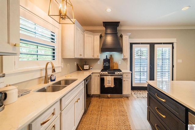 113 Captain Ln, Gilbertsville, KY 42044 - kitchen featuring appliances with stainless steel finishes, a sink, premium range hood, plenty of natural light, and recessed lighting