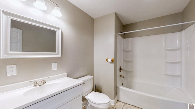 509 S 6th St, Murray, KY 42071 - bathroom featuring toilet, vanity, shower / bath combination, tile patterned floors, and baseboards