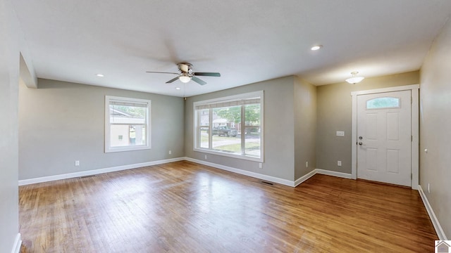 509 S 6th St, Murray, KY 42071 - foyer with a ceiling fan, wood finished floors, baseboards, and recessed lighting