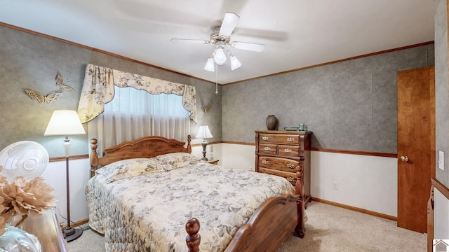 111 Honeysuckle Ln, Murray, KY 42071 - bedroom with carpet flooring, a ceiling fan, baseboards, and ornamental molding