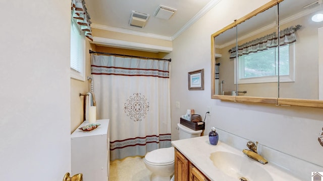111 Honeysuckle Ln, Murray, KY 42071 - full bathroom with crown molding, toilet, vanity, and a shower with shower curtain