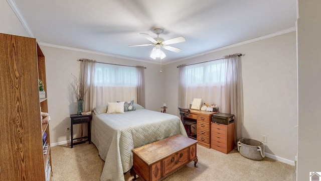 111 Honeysuckle Ln, Murray, KY 42071 - bedroom featuring light carpet, ornamental molding, a ceiling fan, and baseboards