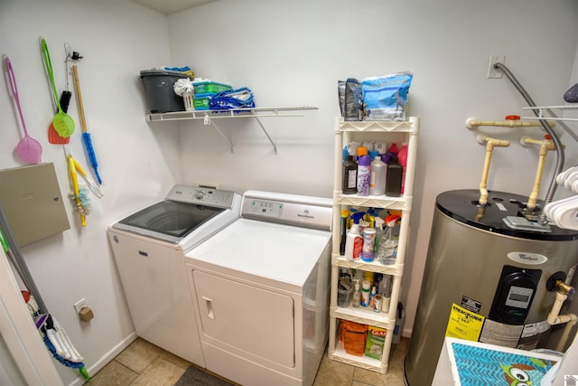 5904 Moors Camp Hwy, Gilbertsville, KY 42044 - laundry area with water heater, separate washer and dryer, and light tile patterned floors