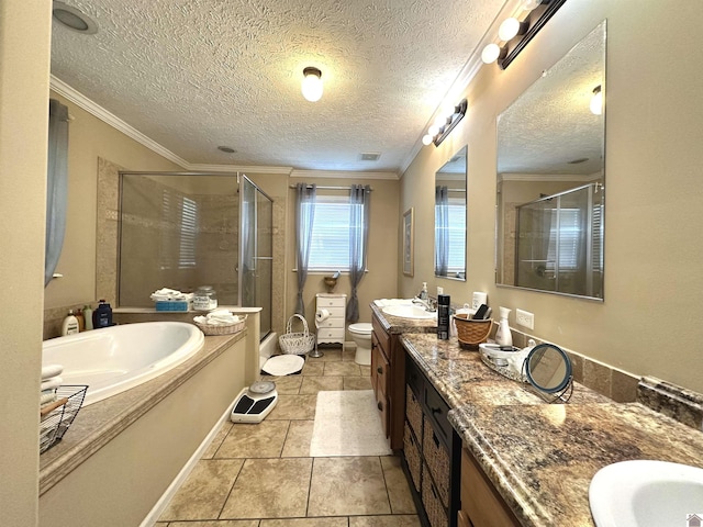 5109 S Rd, Cadiz, KY 42211 - full bath featuring a stall shower, double vanity, a bath, a textured ceiling, and tile patterned flooring
