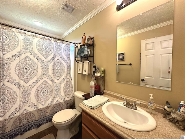 5109 S Rd, Cadiz, KY 42211 - full bath with a textured ceiling, toilet, vanity, shower / bath combination with curtain, and crown molding