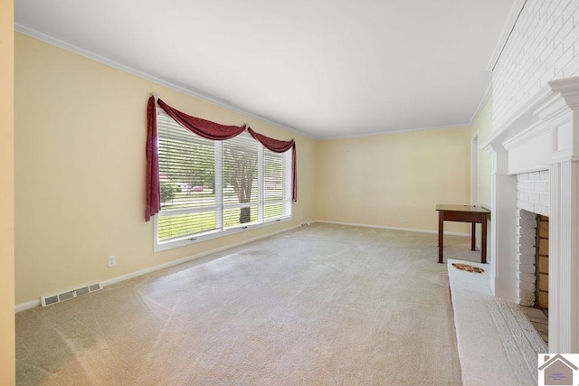 1906 Gatesborough Cir, Murray, KY 42071 - unfurnished living room with carpet, ornamental molding, a fireplace, and baseboards