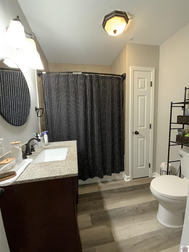 3827 Howle, Paducah, KY 42003 - bathroom with wood finished floors, vanity, a shower with shower curtain, and toilet