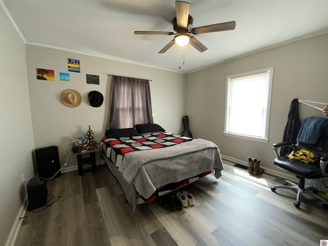 3827 Howle, Paducah, KY 42003 - bedroom featuring wood finished floors, crown molding, baseboards, and a ceiling fan