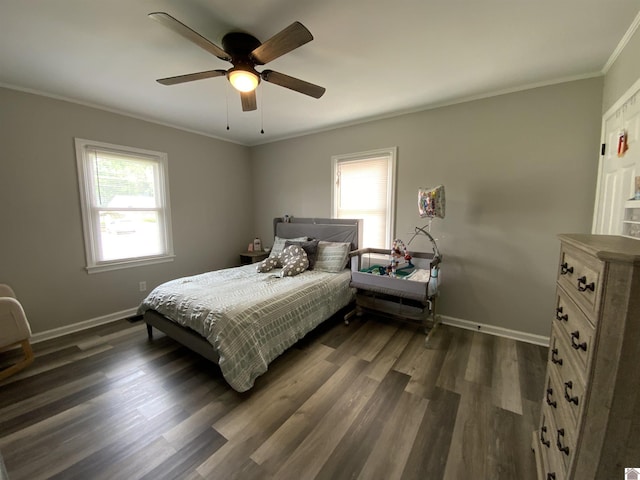3827 Howle, Paducah, KY 42003 - bedroom with ornamental molding, dark wood-style floors, baseboards, and ceiling fan