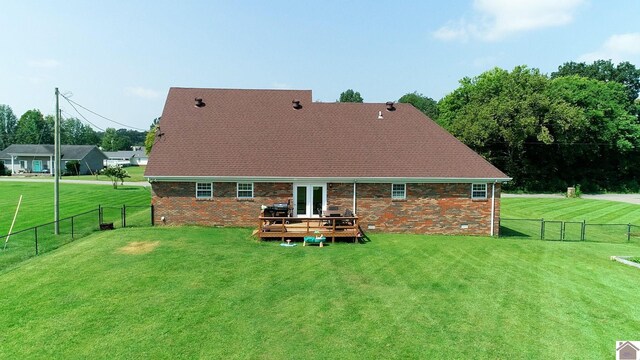206 Metcalf Ln, Almo, KY 42020 - rear view of house with a deck, brick siding, and french doors