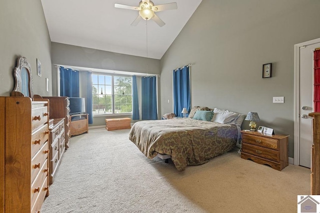2007 Atkins Way, Murray, KY 42071 - bedroom with carpet flooring, high vaulted ceiling, ceiling fan, and baseboards