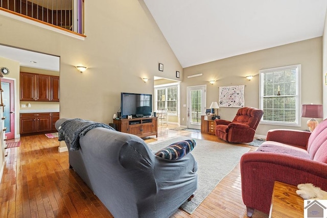2007 Atkins Way, Murray, KY 42071 - living area featuring light wood-style floors, high vaulted ceiling, and baseboards