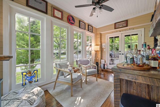 341 Friedman Ave, Paducah, KY 42001 - sunroom / solarium featuring french doors, wooden walls, wood finished floors, and a bar