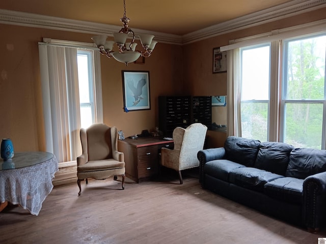703 Fulton St, Hickman, KY 42050 - office space with a chandelier, ornamental molding, and light wood-style floors