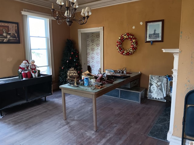 703 Fulton St, Hickman, KY 42050 - office with wood finished floors, a chandelier, and crown molding