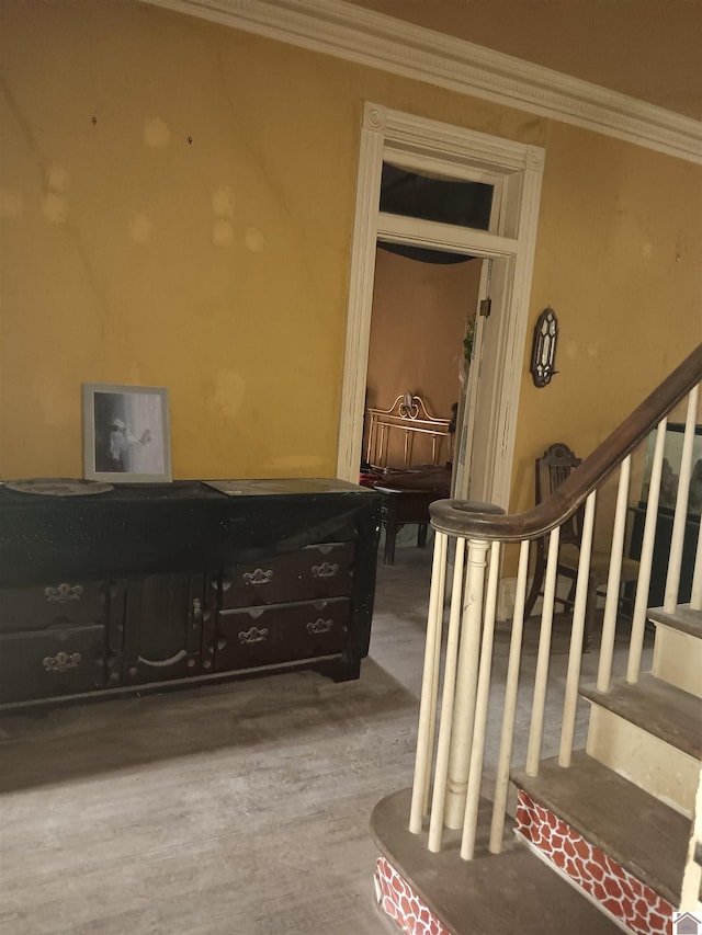 703 Fulton St, Hickman, KY 42050 - stairway featuring crown molding and wood finished floors
