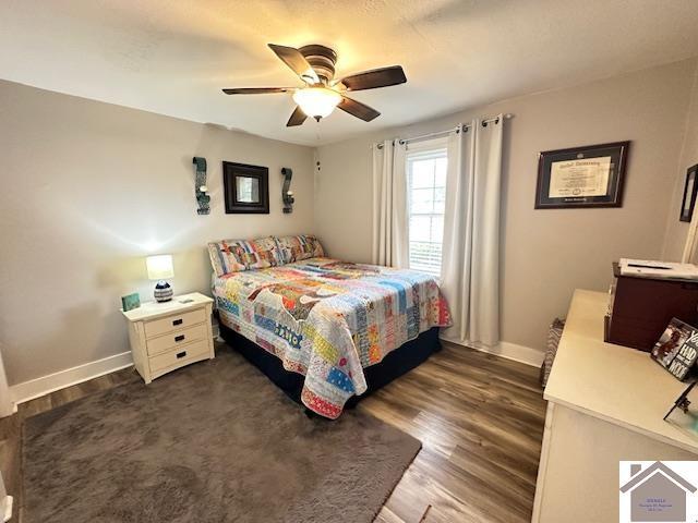 3944 Old Mayfield Rd, Paducah, KY 42003 - bedroom featuring baseboards, dark wood-type flooring, and a ceiling fan