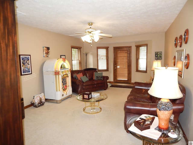 60 Cole Ln, Benton, KY 42025 - living area with healthy amount of natural light, ceiling fan, carpet, and a textured ceiling