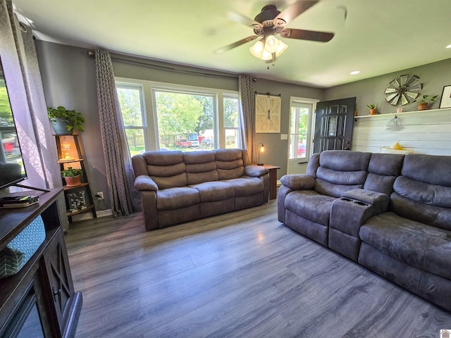 2230 Seneca Ln, Paducah, KY 42001 - living room featuring a ceiling fan, wood finished floors, and recessed lighting