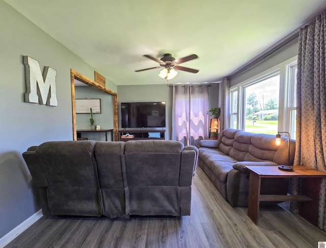 2230 Seneca Ln, Paducah, KY 42001 - living area with wood finished floors, a ceiling fan, and baseboards