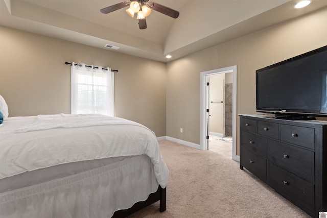 115 Pinewood Trl, West Paducah, KY 42086 - bedroom with light carpet, vaulted ceiling, recessed lighting, baseboards, and ensuite bathroom