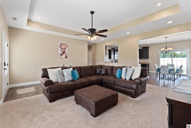 115 Pinewood Trl, West Paducah, KY 42086 - living area featuring a tray ceiling, a chandelier, wood finished floors, and recessed lighting