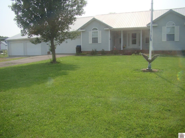 115 Meadowbrook Dr, Cadiz, KY 42211 - ranch-style house featuring a front yard, a porch, and a metal roof