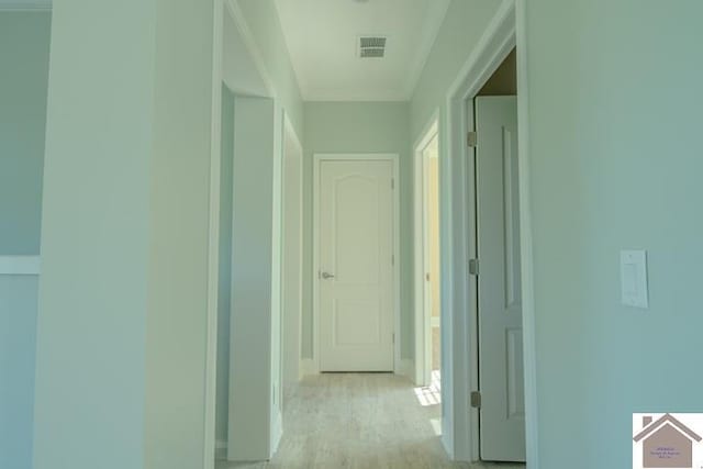 631 Imogene Dr, Gilbertsville, KY 42044 - hall with light wood-type flooring, crown molding, and baseboards