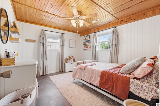 2372 Cardinal Rd, Mayfield, KY 42066 - bedroom featuring concrete flooring, wood ceiling, and a ceiling fan