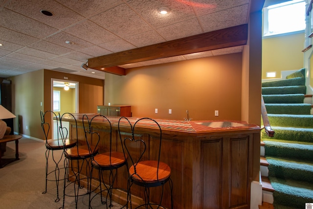 1055 Lakeview Dr, Paducah, KY 42003 - indoor wet bar featuring stairs, carpet floors, and baseboards
