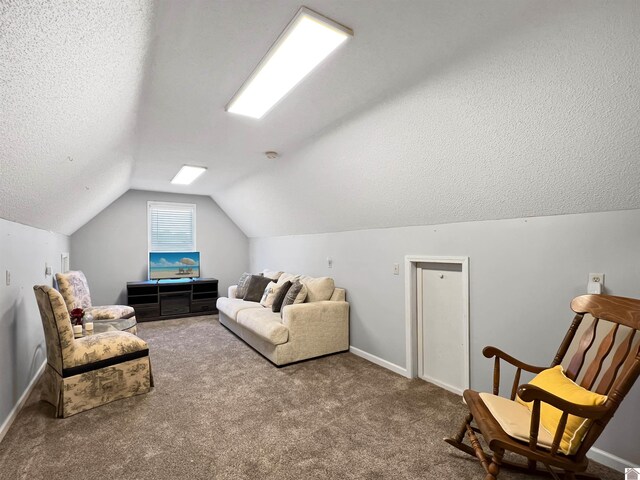 189 Edinborough W, Murray, KY 42071 - carpeted living area featuring vaulted ceiling, baseboards, and a textured ceiling