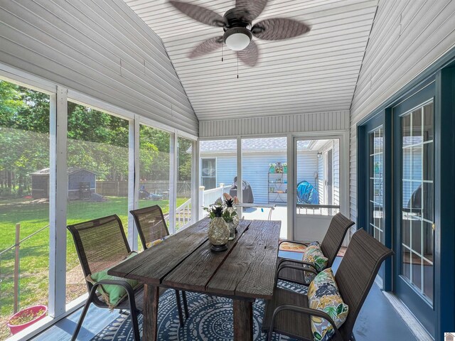 189 Edinborough W, Murray, KY 42071 - sunroom with lofted ceiling, plenty of natural light, a ceiling fan, and outdoor dining area